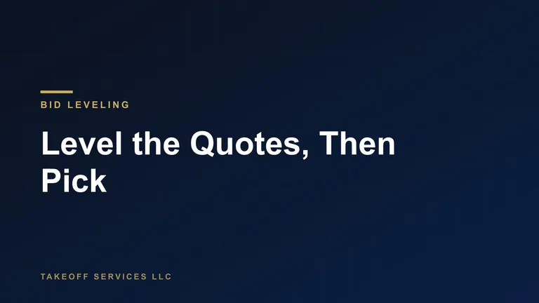 Cover for a guide to bid leveling, titled Level the Quotes, Then Pick, white text on navy