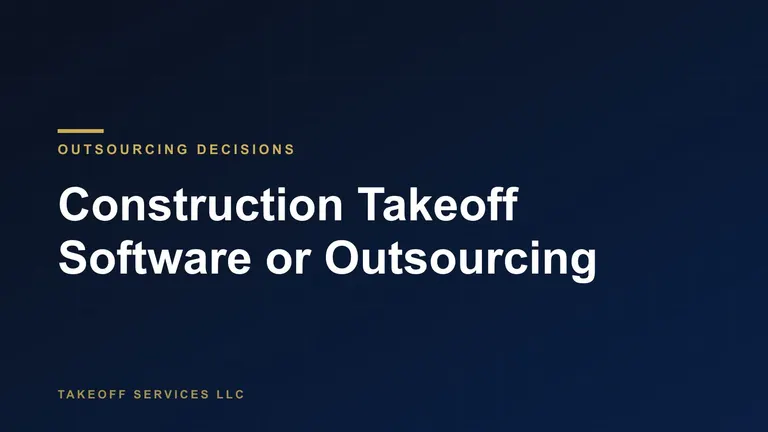 Cover reading Construction Takeoff Software or Outsourcing, white text on a navy background