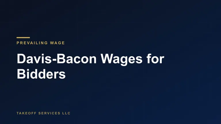 Cover for a guide to Davis-Bacon wages, titled Davis-Bacon Wages for Bidders, white text on navy