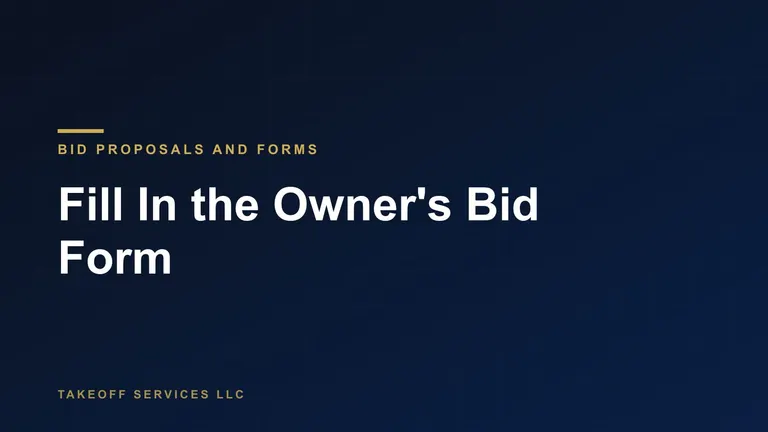 Cover for a guide to the construction bid form, titled Fill In the Owner's Bid Form, white text on navy