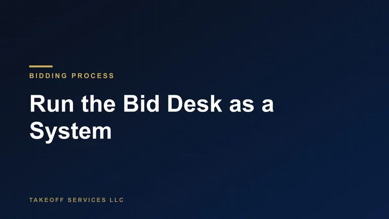 Cover for a guide on how to bid construction jobs, titled Run the Bid Desk as a System, white text on navy