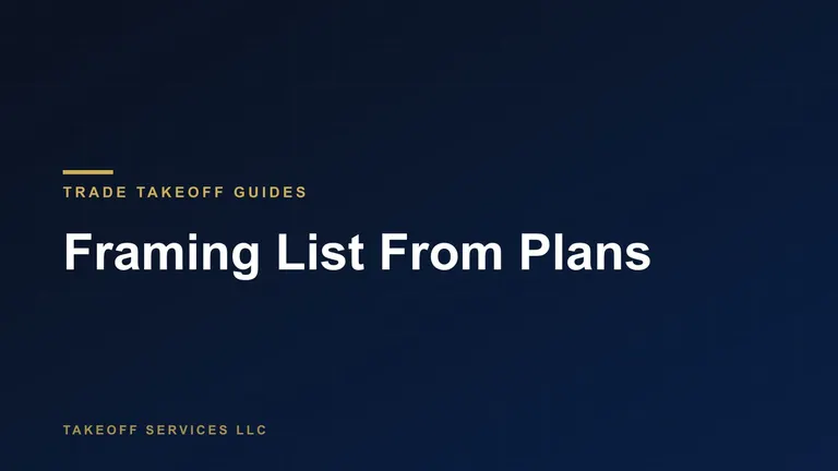 Cover titled Framing List From Plans, a lumber takeoff guide for framed buildings