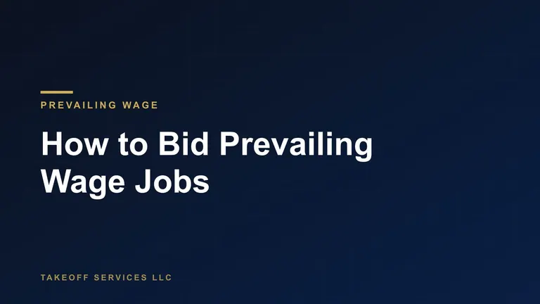 Cover for a guide on how to bid prevailing wage jobs, white title text on a navy background